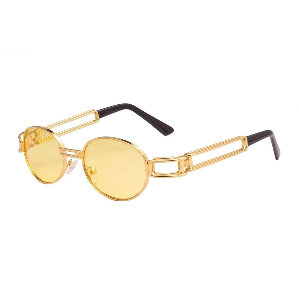 Oval Sunglasses Gold Frame Yellow Lens Unique Design Fashion Sun‎ Glasses Lentes